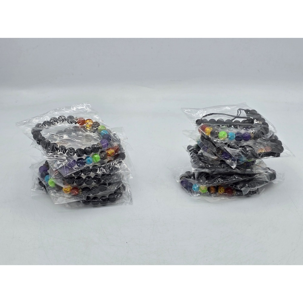 Chic Chakra Lava Rock Bracelet Unisex OS Multicolor Beaded Yoga - New